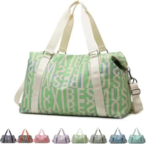 Letter Large Capacity Gym Bag Travel Duffle Fitness Swimming Yog Short Travel Airport Bags for Men Women (light pink), Green-beige
