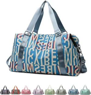 Letter Large Capacity Gym Bag Travel Duffle Fitness Swimming Yog Short Travel Airport Bags for Men Women (light pink), Misty Blue