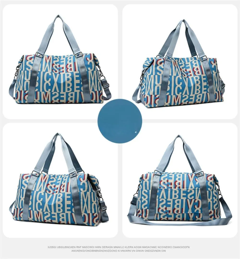 Letter Large Capacity Gym Bag Travel Duffle Fitness Swimming Yog Short Travel Airport Bags for Men Women (light pink), Misty Blue