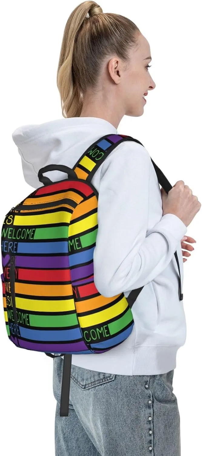 LGBT Rainbow Gay Pride Everyone Is Welcome Here Travel Laptop Backpack Casual Backpacks Double Shoulder Daypack Notebook Rucksack Work Bags Sports Bag for Hiking Camping Beach