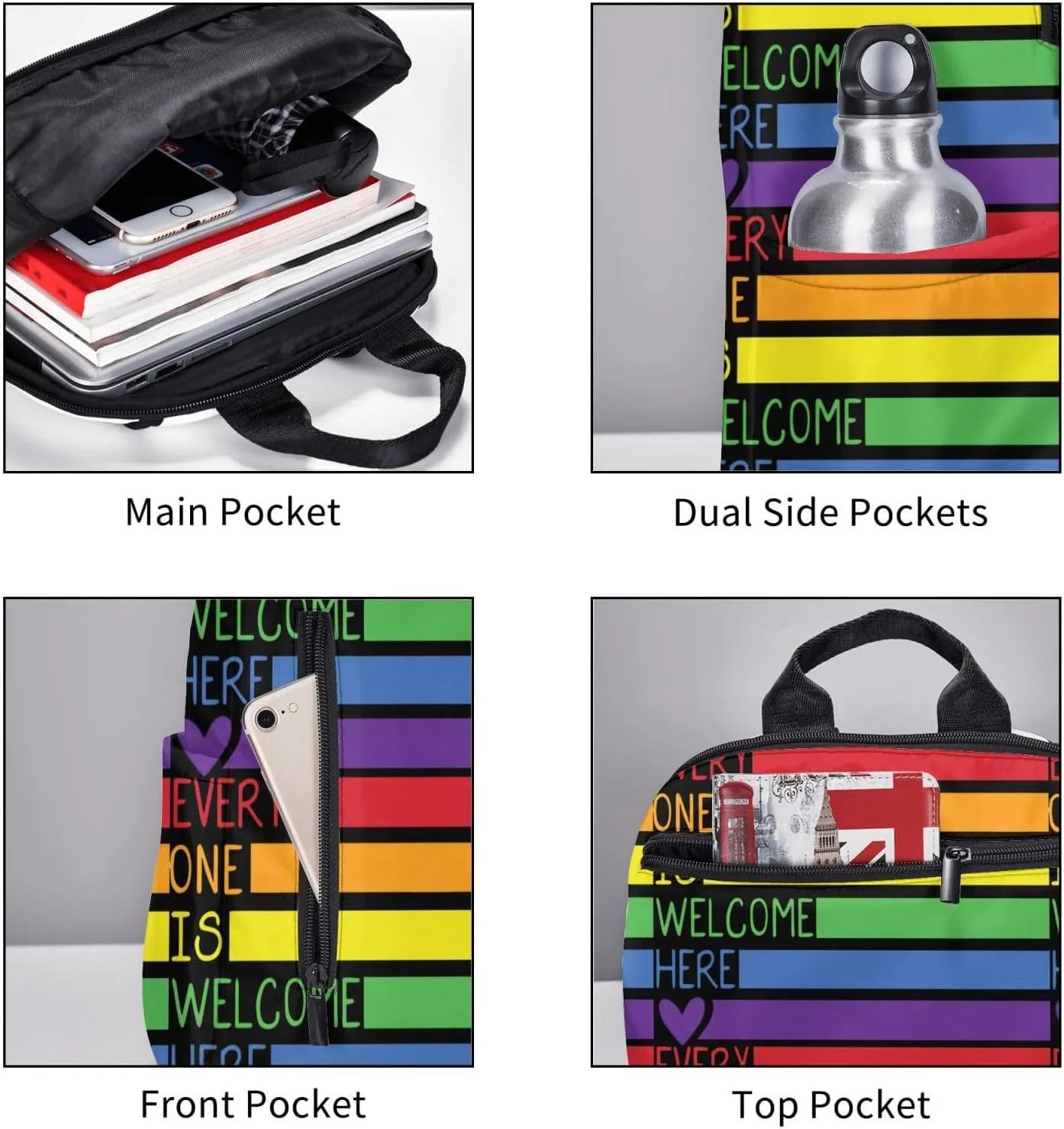 LGBT Rainbow Gay Pride Everyone Is Welcome Here Travel Laptop Backpack Casual Backpacks Double Shoulder Daypack Notebook Rucksack Work Bags Sports Bag for Hiking Camping Beach