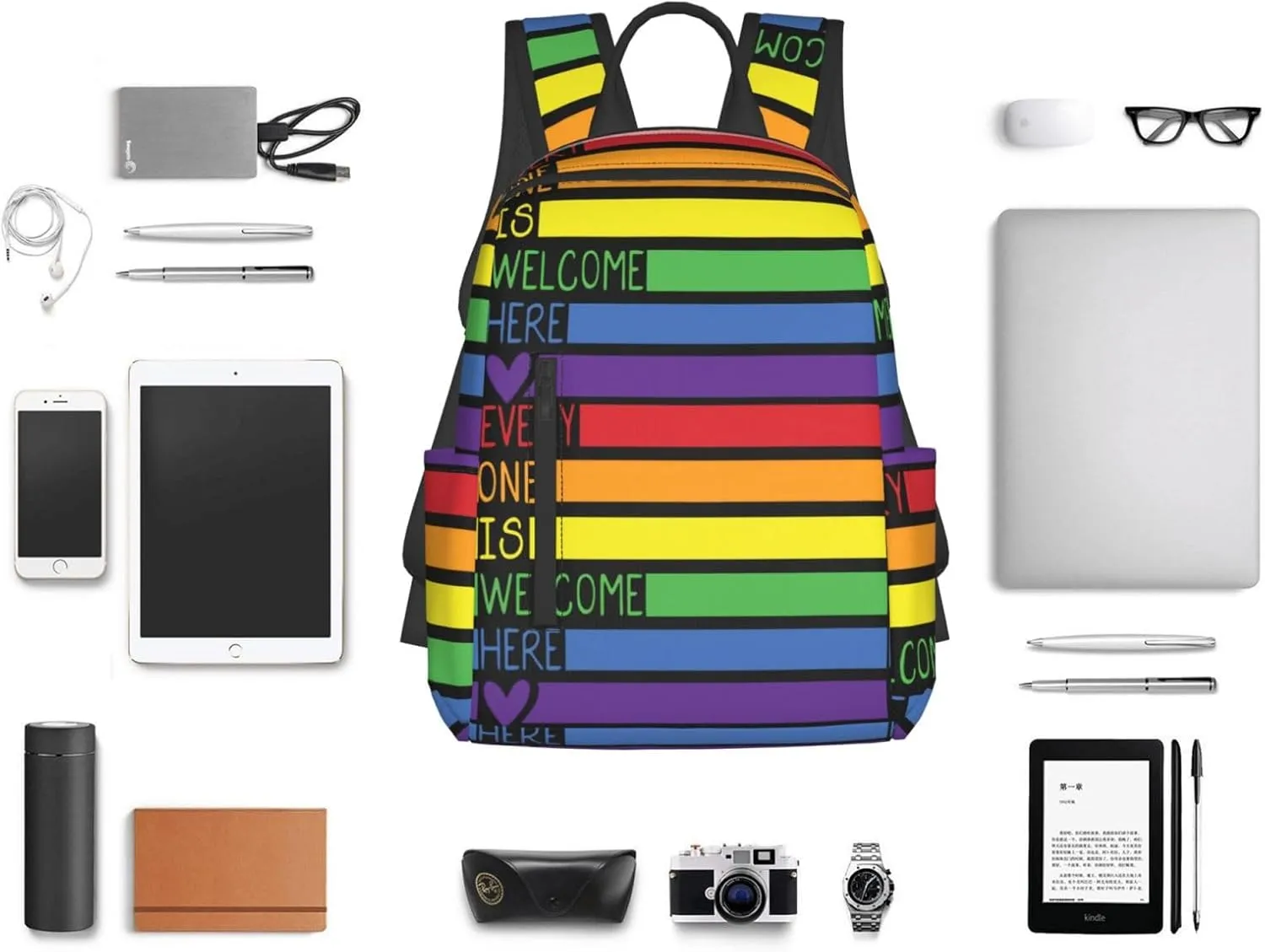 LGBT Rainbow Gay Pride Everyone Is Welcome Here Travel Laptop Backpack Casual Backpacks Double Shoulder Daypack Notebook Rucksack Work Bags Sports Bag for Hiking Camping Beach