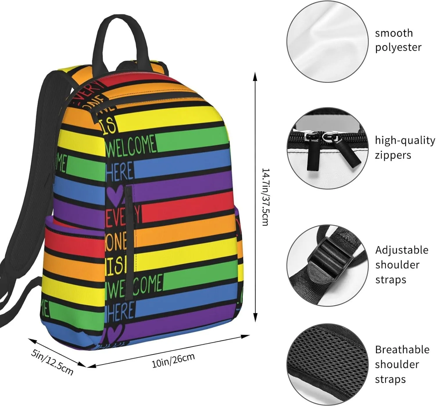 LGBT Rainbow Gay Pride Everyone Is Welcome Here Travel Laptop Backpack Casual Backpacks Double Shoulder Daypack Notebook Rucksack Work Bags Sports Bag for Hiking Camping Beach