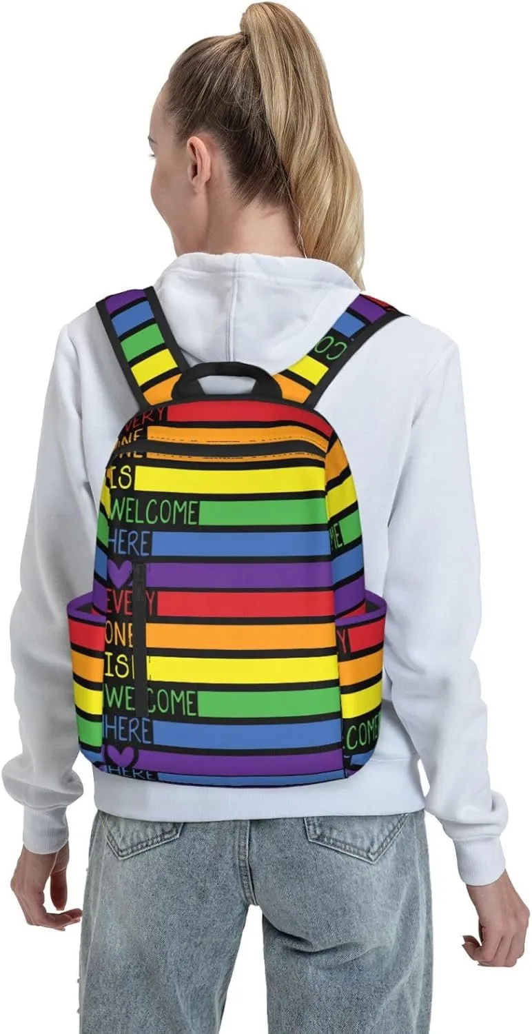 LGBT Rainbow Gay Pride Everyone Is Welcome Here Travel Laptop Backpack Casual Backpacks Double Shoulder Daypack Notebook Rucksack Work Bags Sports Bag for Hiking Camping Beach