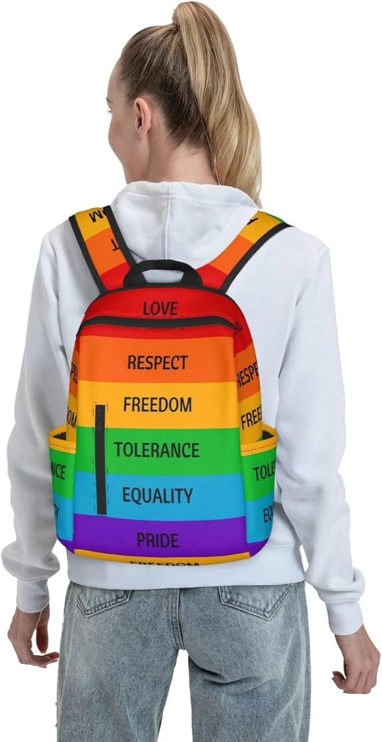 LGBT Rainbow Love Respect Freedom Tolerance Equality Pride Travel Laptop Backpack Casual Backpacks Double Shoulder Daypack Notebook Rucksack Work Bags Sports Bag for Hiking Camping Beach