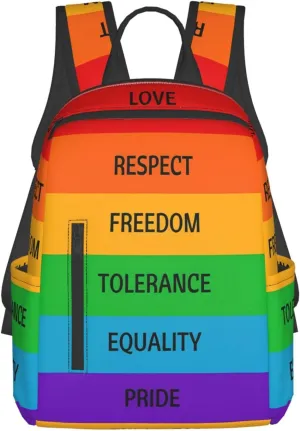 LGBT Rainbow Love Respect Freedom Tolerance Equality Pride Travel Laptop Backpack Casual Backpacks Double Shoulder Daypack Notebook Rucksack Work Bags Sports Bag for Hiking Camping Beach