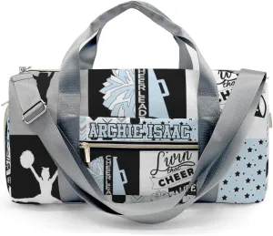 Light Blue I Love Cheer Cheerleader Personalized Sports Duffel Bags Customized Multi-Function Travel Bag Gym Bag Dance Ballet Overnight Weekend Duffel Bag