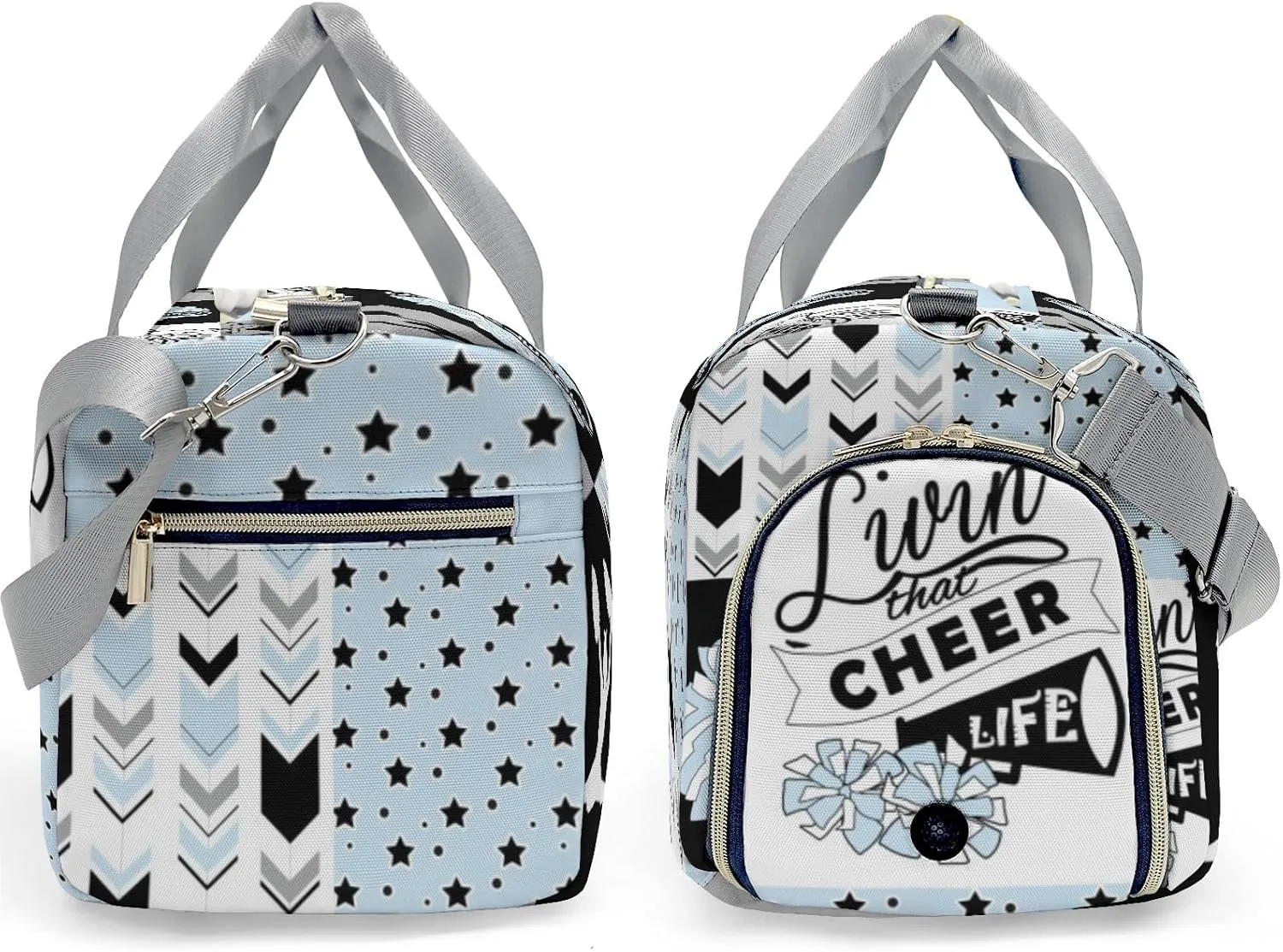 Light Blue I Love Cheer Cheerleader Personalized Sports Duffel Bags Customized Multi-Function Travel Bag Gym Bag Dance Ballet Overnight Weekend Duffel Bag