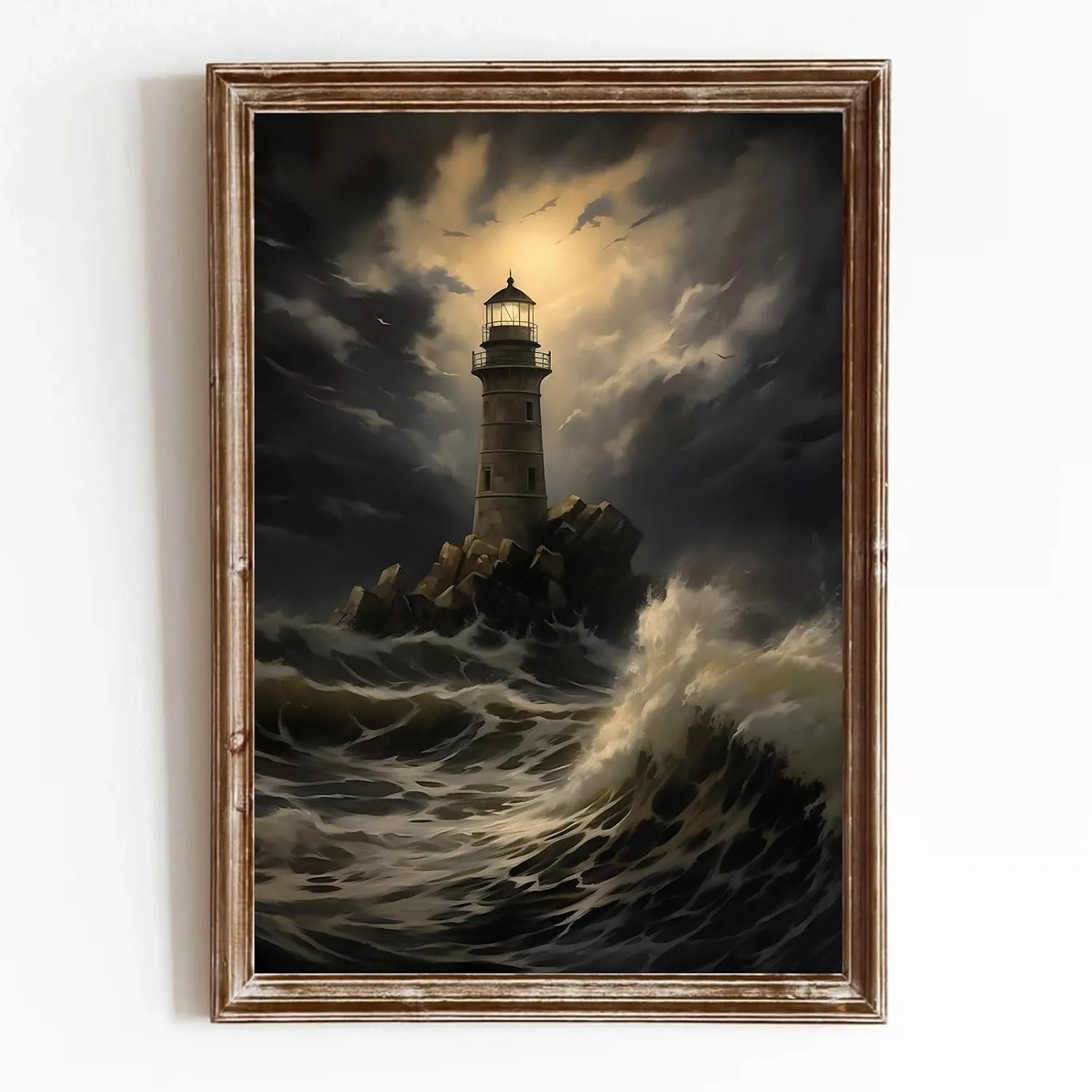 Lighthouse Wall Art Black and White Ocean Pictures Abstract Seascape Canvas Wall Art Ocean Waves Artwork Beach Landscape Painting Seascape Picture for Wall Sea Landscape Painting 16x24inch No Frame