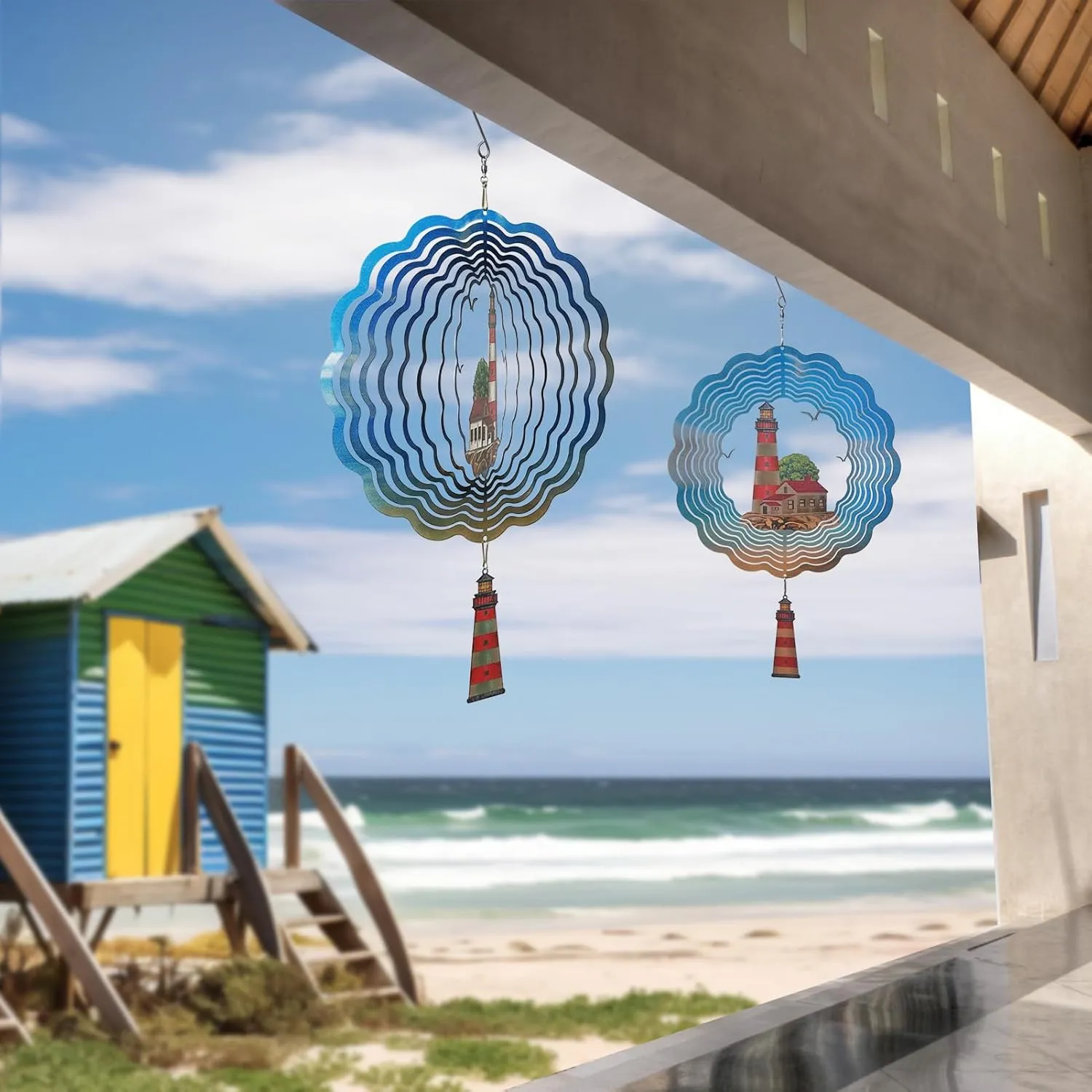Lighthouse Wind Spinners,3D Stainless Steel Hanging Spinner,Garden Decorations, Wind Catchers Sculpture for Indoor, Outdoor Decor,Yard Art (Lighthouse)