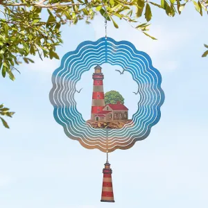 Lighthouse Wind Spinners,3D Stainless Steel Hanging Spinner,Garden Decorations, Wind Catchers Sculpture for Indoor, Outdoor Decor,Yard Art (Lighthouse)