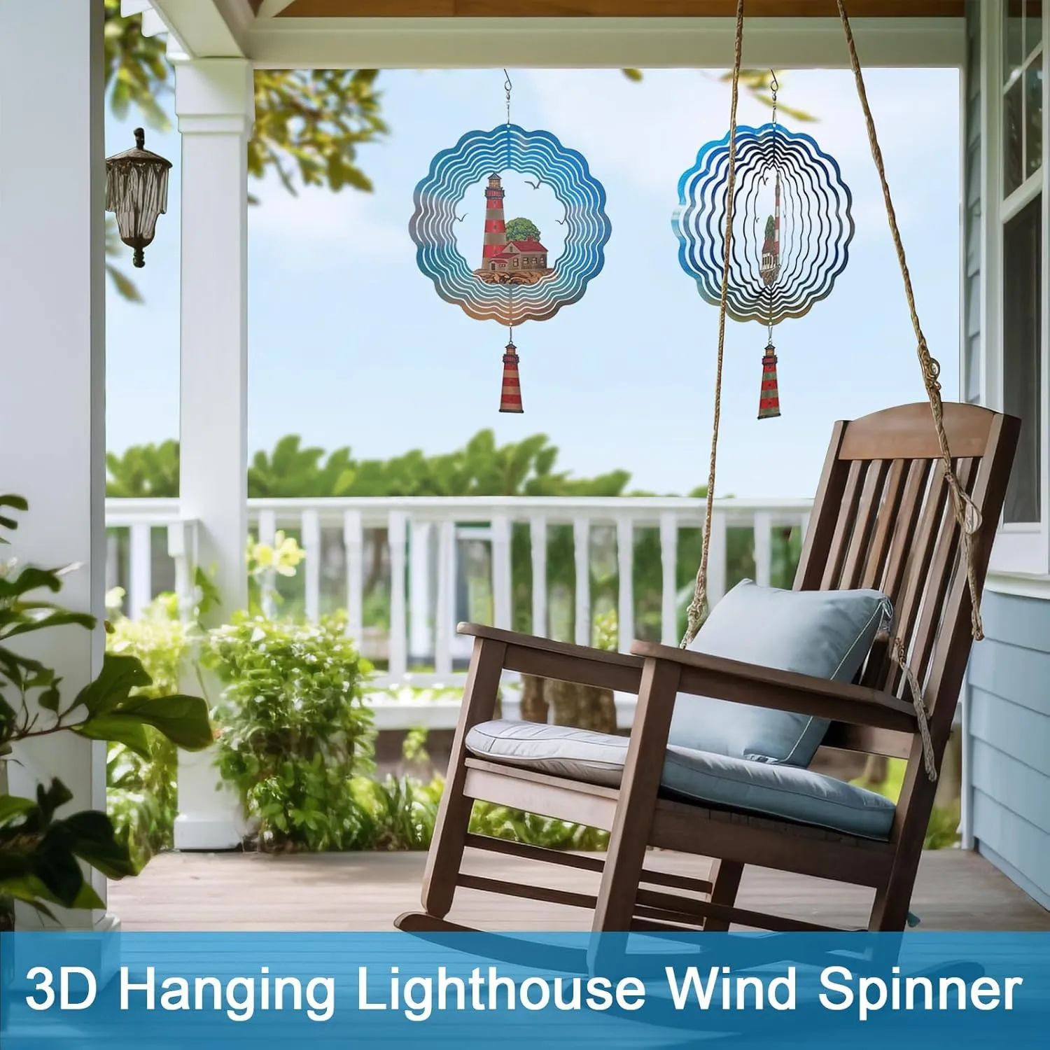 Lighthouse Wind Spinners,3D Stainless Steel Hanging Spinner,Garden Decorations, Wind Catchers Sculpture for Indoor, Outdoor Decor,Yard Art (Lighthouse)