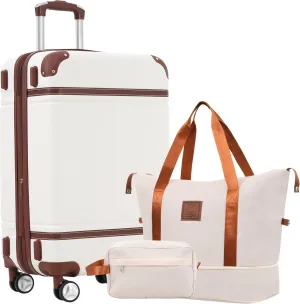 Lightweight Hardshell Luggage Set for Traveling with Ease, Stylish 28-Inch Suitcase with Travel Bag, White