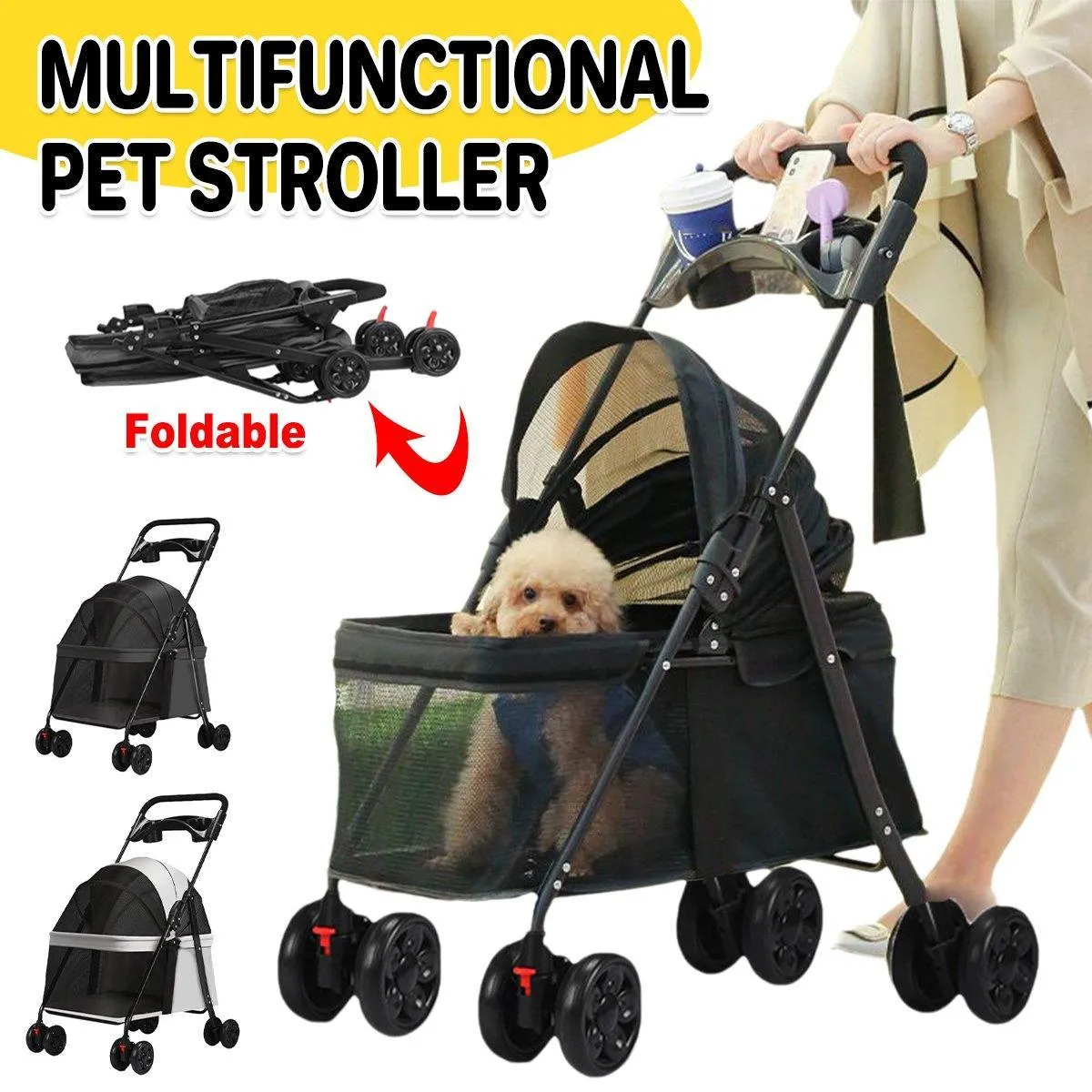 Lightweight Pet Stroller for Cats and Small Dogs Easy Fold Portable Travel Use