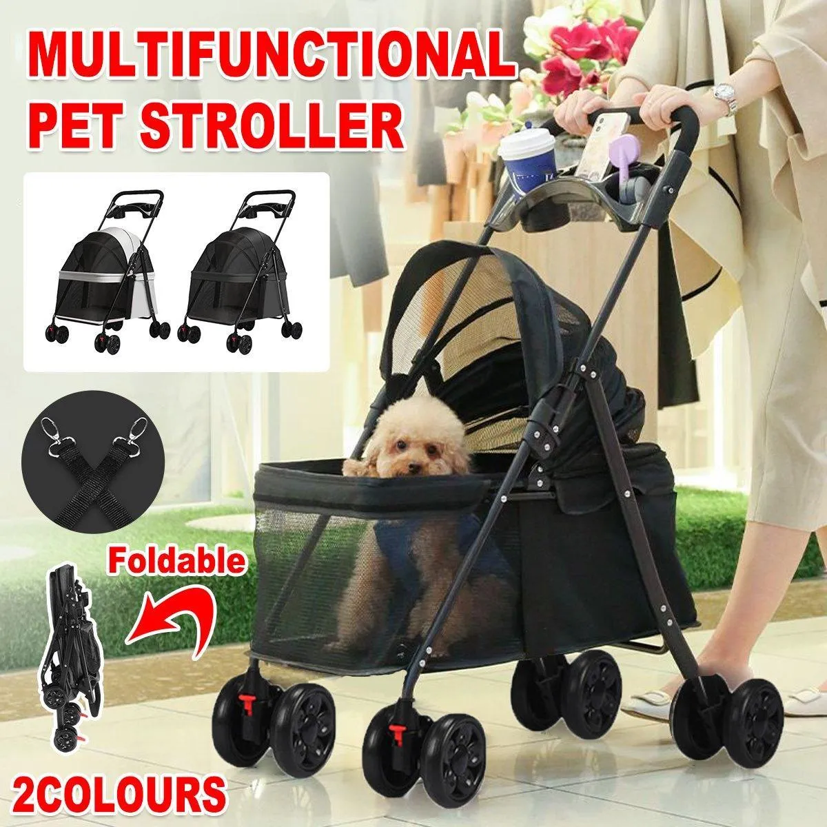 Lightweight Pet Stroller for Cats and Small Dogs Easy Fold Portable Travel Use