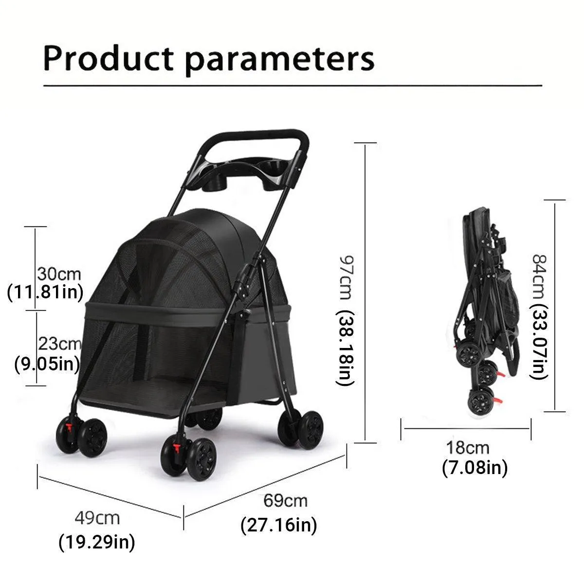 Lightweight Pet Stroller for Cats and Small Dogs Easy Fold Portable Travel Use