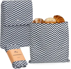 Li'l Things Eco-friendly Reusable Beeswax Bread bags | Improved Beeswax Coating | Set of 2 Sizes | 13'x13' & 15’x 9’ | 6 Different Themes | Great for Home-Baked Store Bought Bread | Black Zig Zag