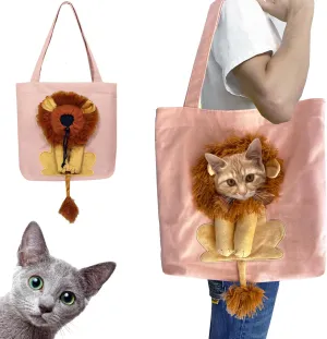 Lion-Shaped Show Head Pet Canvas Shaped Shoulder Bag，Pet Out Bag, Outcrop, Pet Out Shoulder Bag. (Pink), YL08