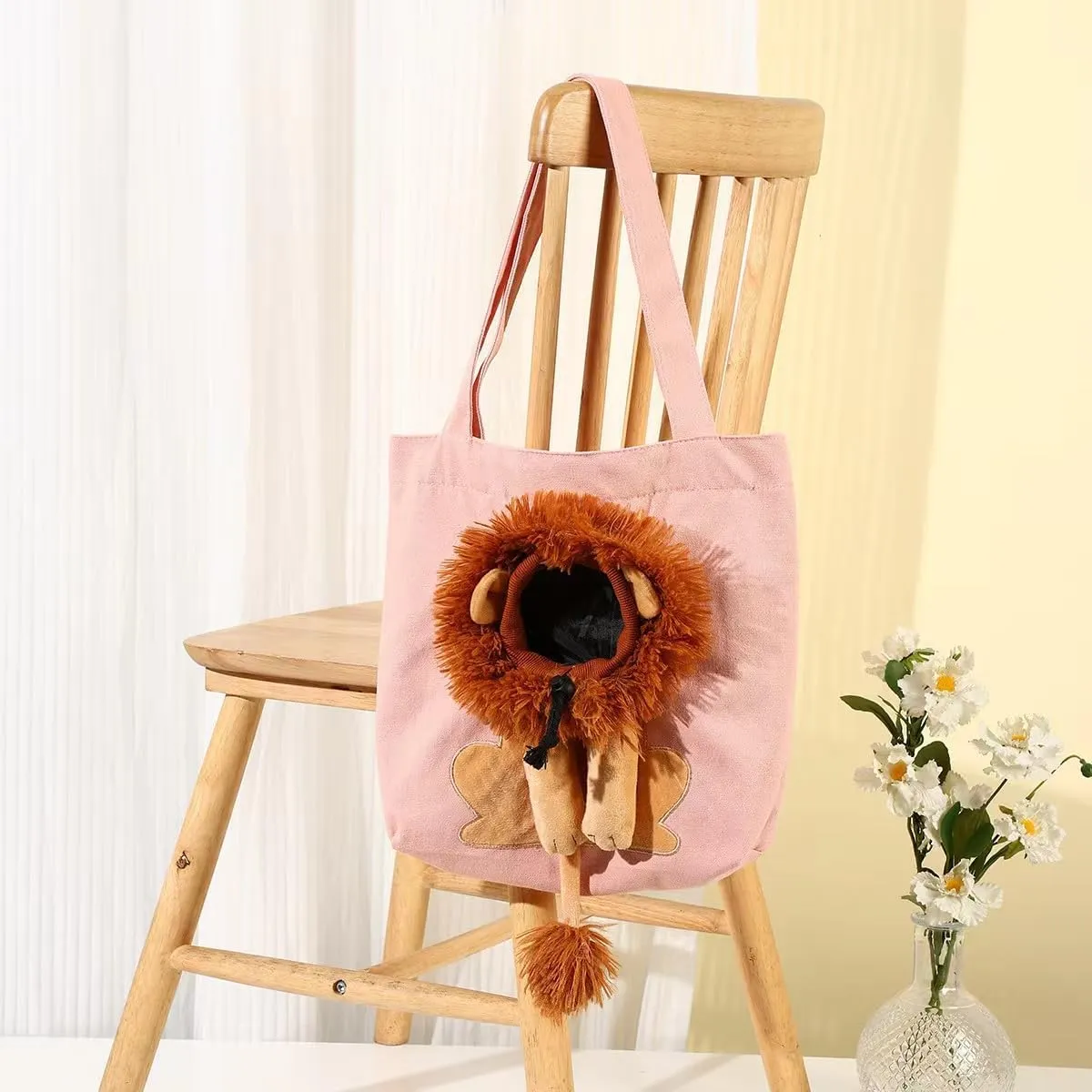 Lion-Shaped Show Head Pet Canvas Shaped Shoulder Bag，Pet Out Bag, Outcrop, Pet Out Shoulder Bag. (Pink), YL08