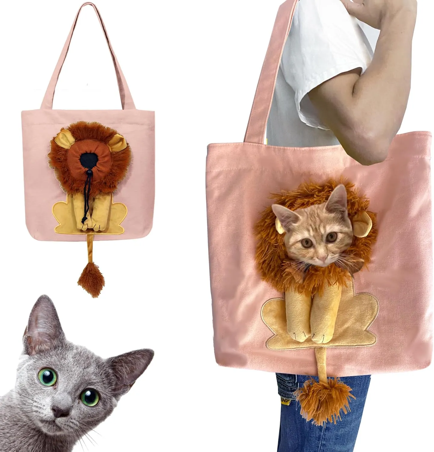 Lion-Shaped Show Head Pet Canvas Shaped Shoulder Bag，Pet Out Bag, Outcrop, Pet Out Shoulder Bag. (Pink), YL08