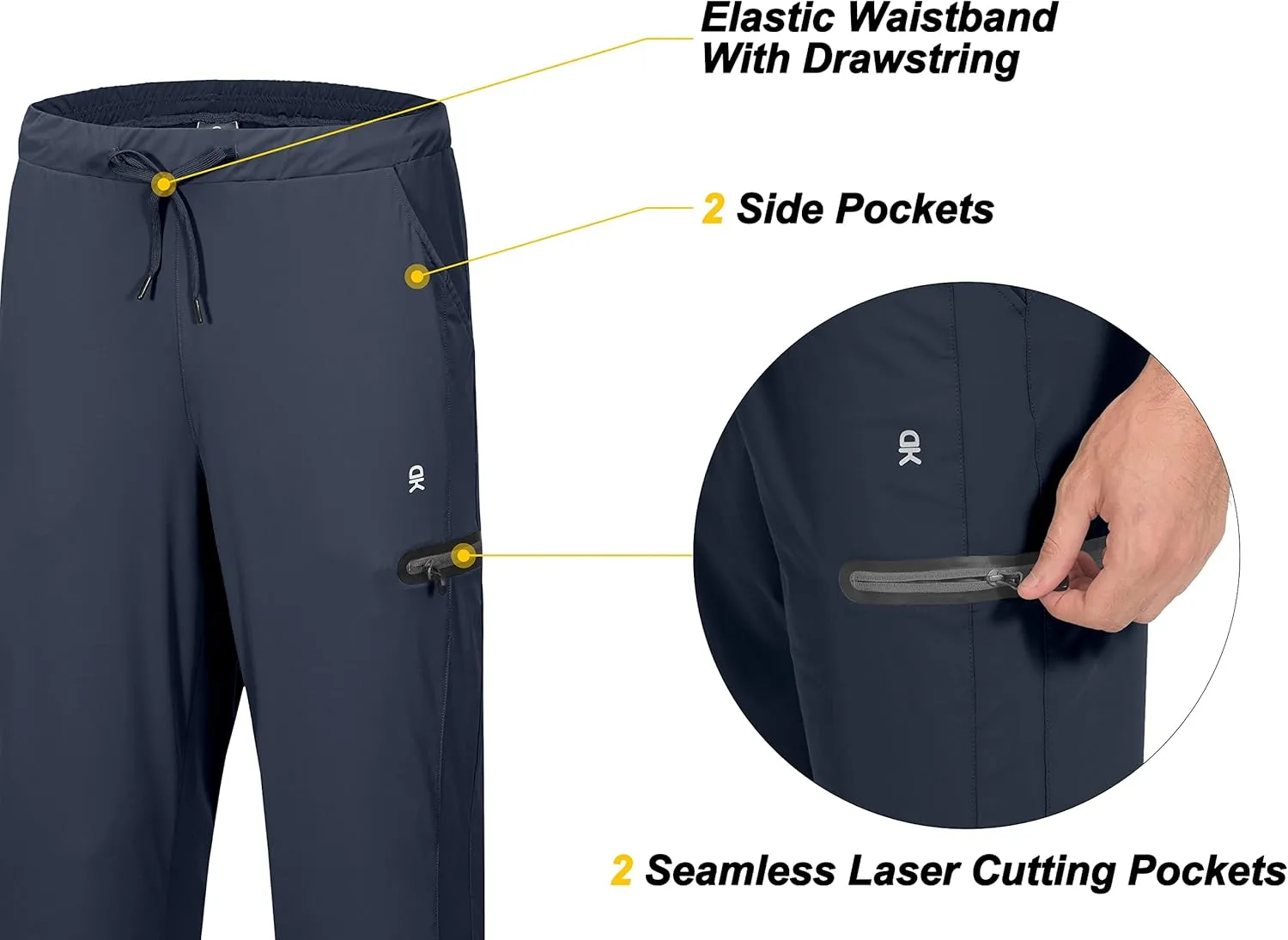 Little Donkey Andy Men's Ultra-Stretch Lightweight Quick Dry Athletic Pants Drawstring Travel Exercise Running Jogging