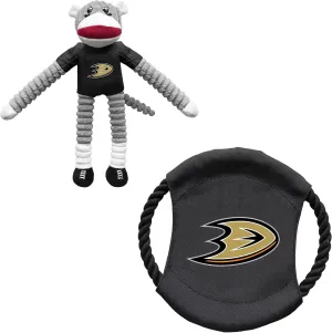 Littlearth Anaheim Ducks NHL Sock Monkey and Flying Disc Pet Toy Combo Set