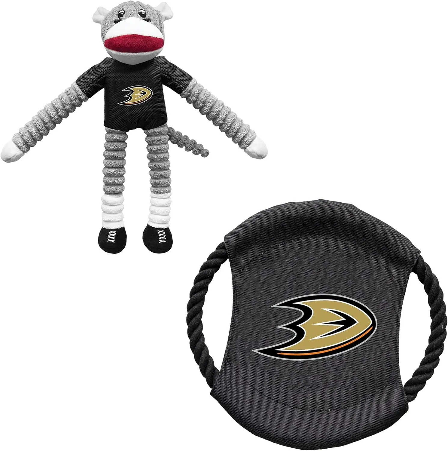 Littlearth Anaheim Ducks NHL Sock Monkey and Flying Disc Pet Toy Combo Set