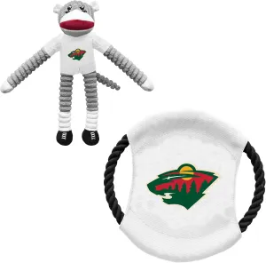 Littlearth Minnesota Wild NHL Sock Monkey and Flying Disc Pet Toy Combo Set