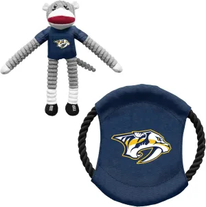 Littlearth Nashville Predators NHL Sock Monkey and Flying Disc Pet Toy Combo Set