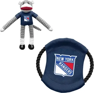 Littlearth New York Rangers NHL Sock Monkey and Flying Disc Pet Toy Combo Set