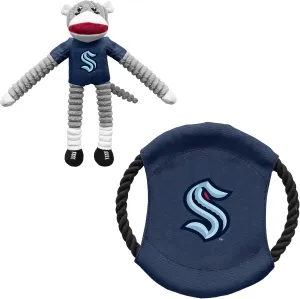 Littlearth Seattle Kraken NHL Sock Monkey and Flying Disc Pet Toy Combo Set