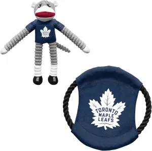 Littlearth Toronto Maple Leafs NHL Sock Monkey and Flying Disc Pet Toy Combo Set