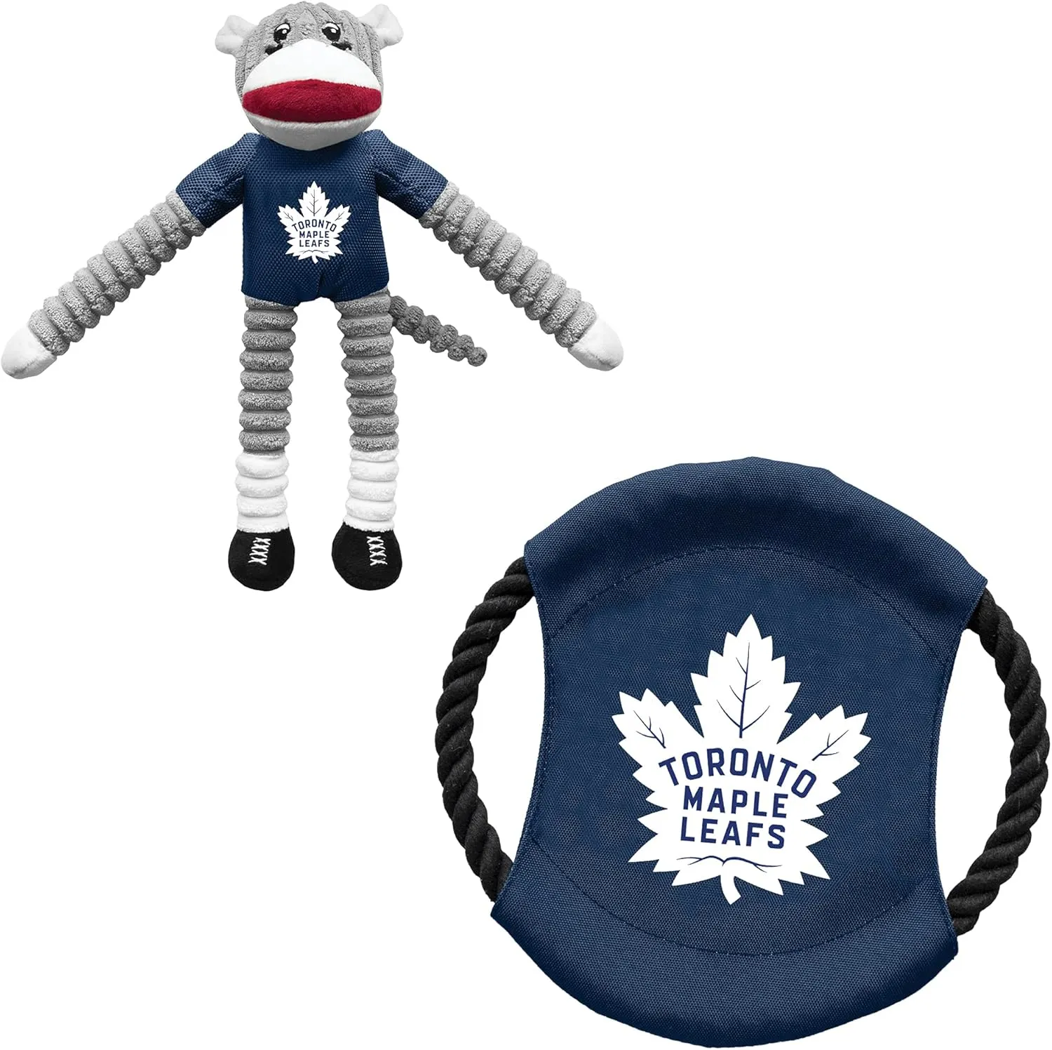 Littlearth Toronto Maple Leafs NHL Sock Monkey and Flying Disc Pet Toy Combo Set