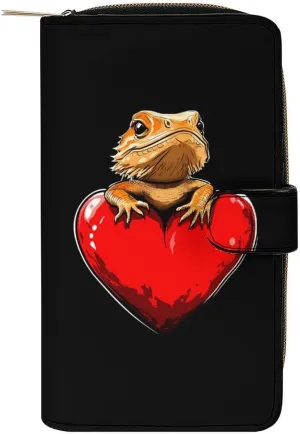 Lizard Love Heart Fashion Long Wallet for Men Women Coin Pouch Credit Card Holder Purses & ID Window