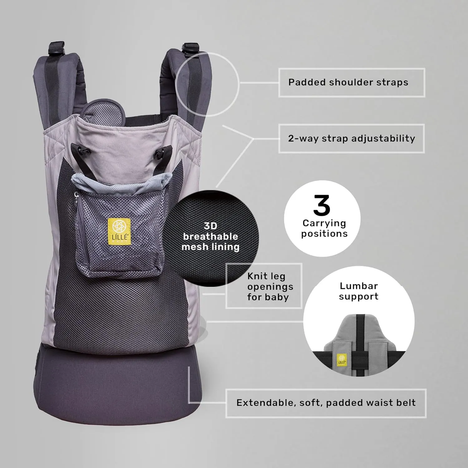 LÍLLÉbaby 3-in-1 Ergonomic CarryOn Airflow Toddler Carrier with Lumbar Support & Breathable Mesh (25-60 lbs), Supportive & Comfortable, Multi-Position Carrying for Hiking & Travel (Charcoal/Silver)