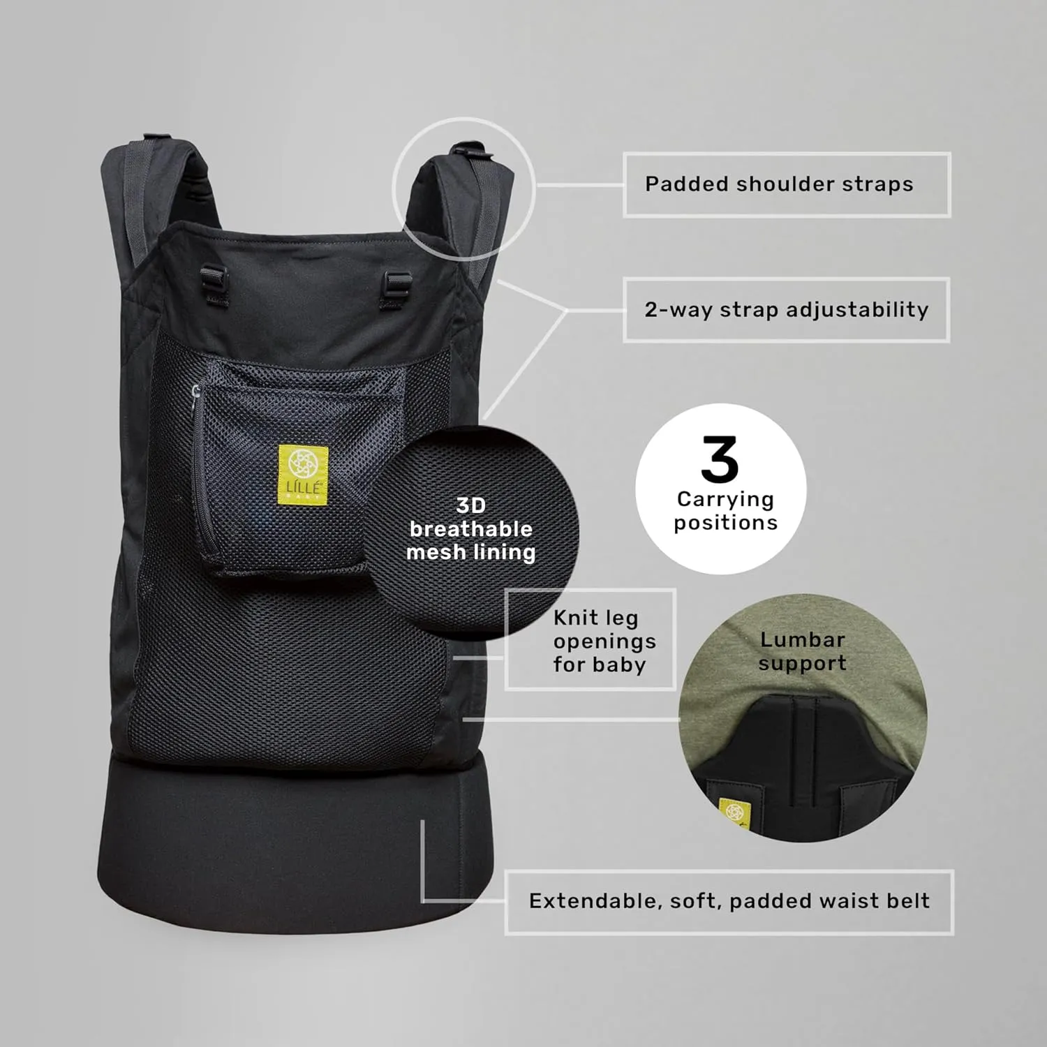 LÍLLÉbaby 3-in-1 Ergonomic CarryOn Airflow Toddler Carrier with Lumbar Support & Breathable Mesh Lining (25-60 lbs), Supportive & Comfortable, Multi-Position Carrying for Hiking & Travel (Black)