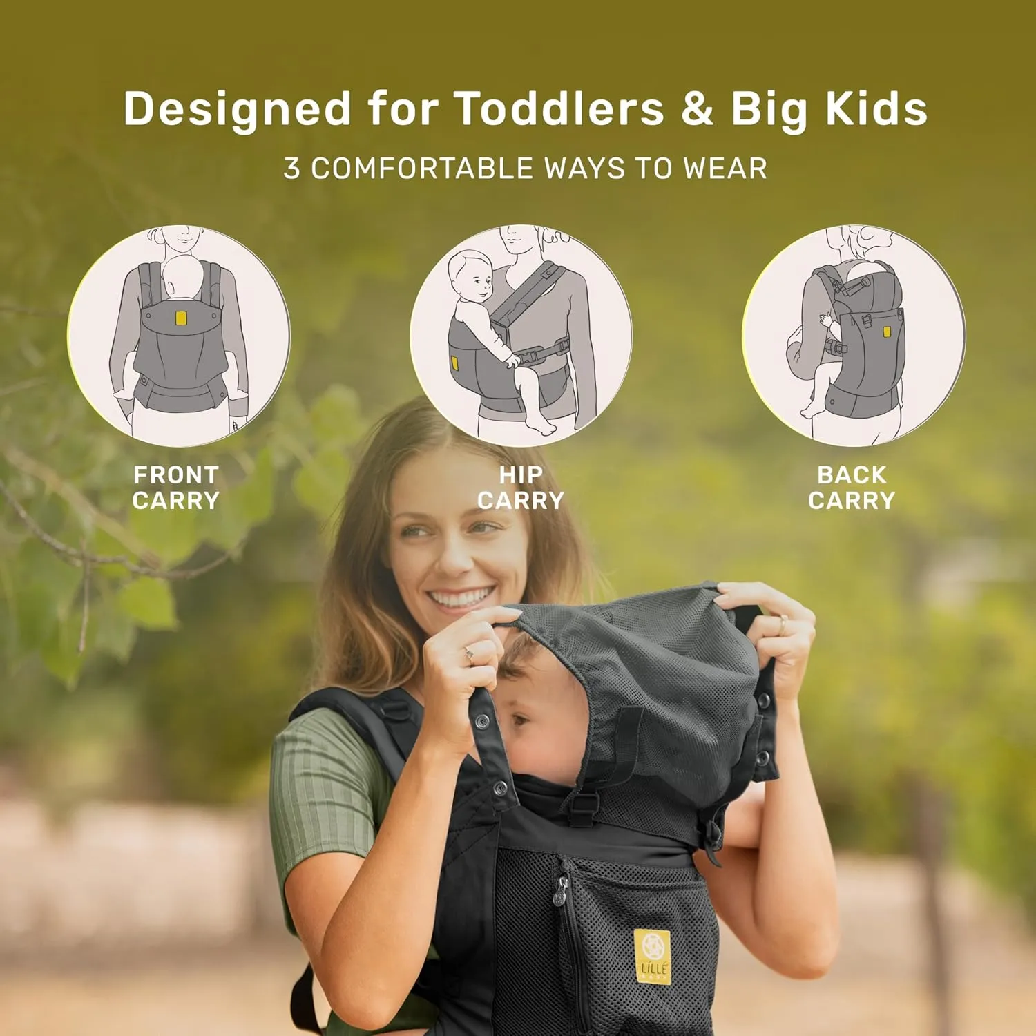 LÍLLÉbaby 3-in-1 Ergonomic CarryOn Airflow Toddler Carrier with Lumbar Support & Breathable Mesh Lining (25-60 lbs), Supportive & Comfortable, Multi-Position Carrying for Hiking & Travel (Black)