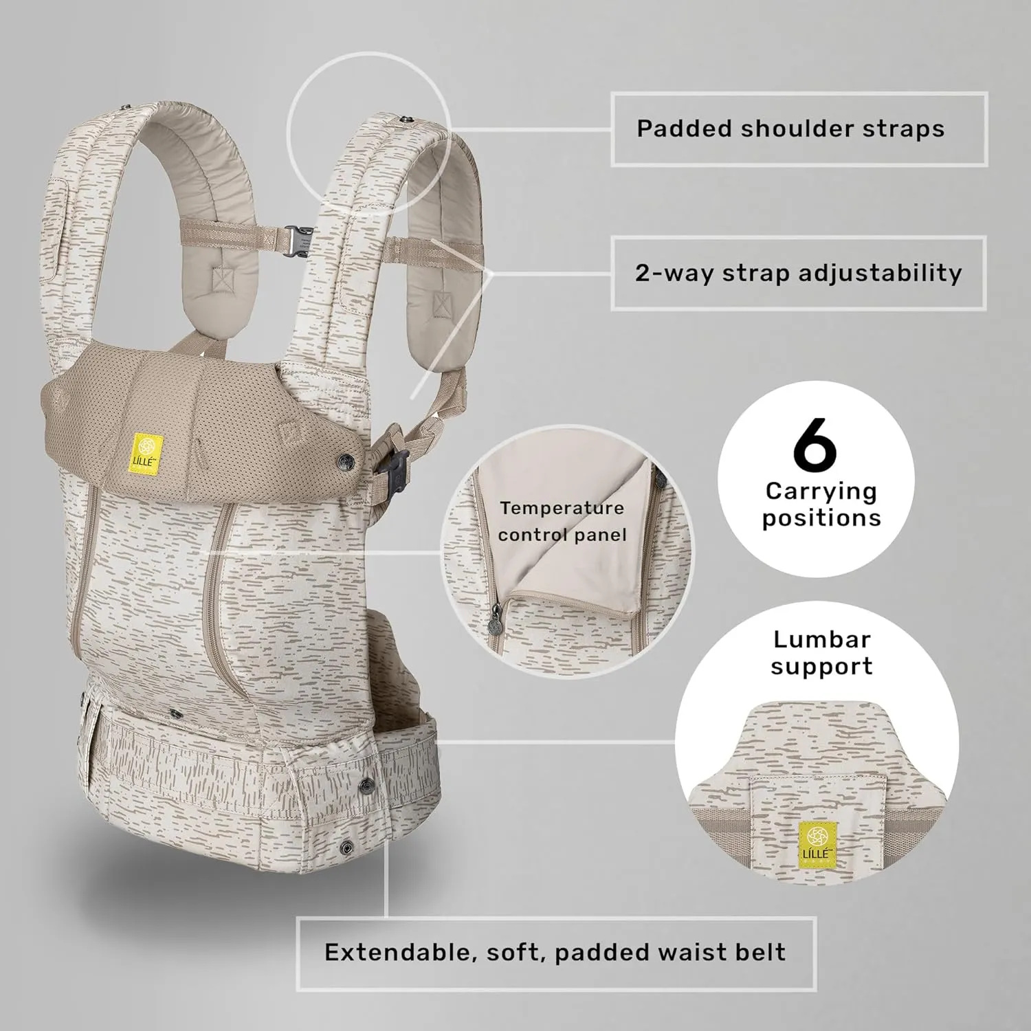 LÍLLÉbaby Complete All Seasons Ergonomic 6-in-1 Baby Carrier Infant to Toddler with Lumbar Support (7-45 Pounds), 360 Degree Baby Wearing & Multi-Position, Inward & Outward Facing (Coastal Sands)