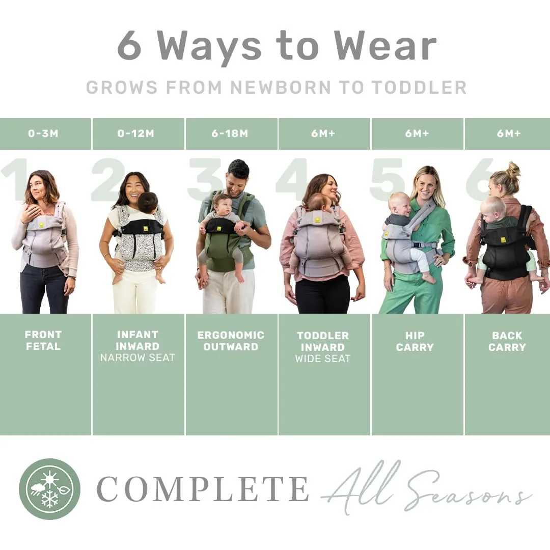 LÍLLÉbaby Complete All Seasons Ergonomic 6-in-1 Baby Carrier Infant to Toddler with Lumbar Support (7-45 Pounds), 360 Degree Baby Wearing & Multi-Position, Inward & Outward Facing (Coastal Sands)