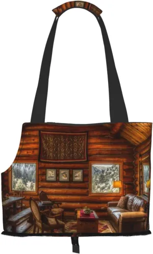 Log Cabin Inside Pet Portable Folding Shoulder Bag, Pet Travel Handbag,Portable Travel Pet Carrier,Sided Tote Carrier for Small Animals for Subway / Shopping / Hiking / Traveling