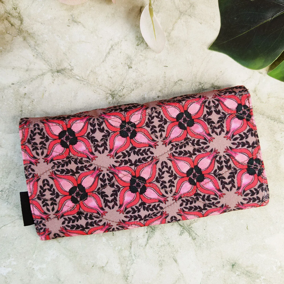 Long Flap Wallet- Black Maroon Floral
