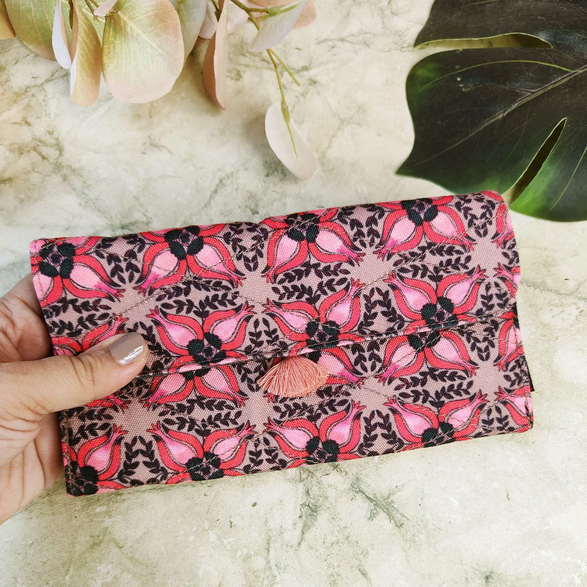 Long Flap Wallet- Black Maroon Floral