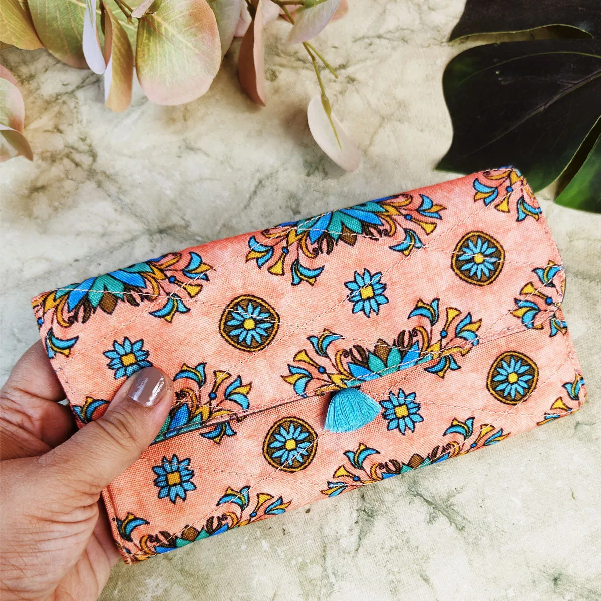 Long Flap Wallet-Peach Tile