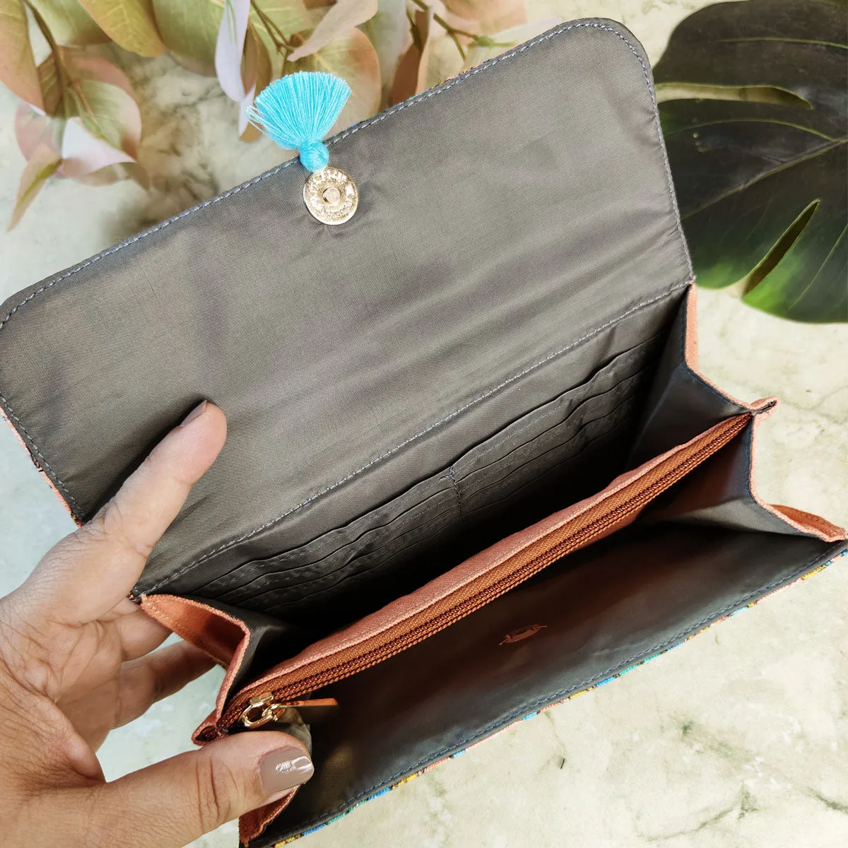 Long Flap Wallet-Peach Tile