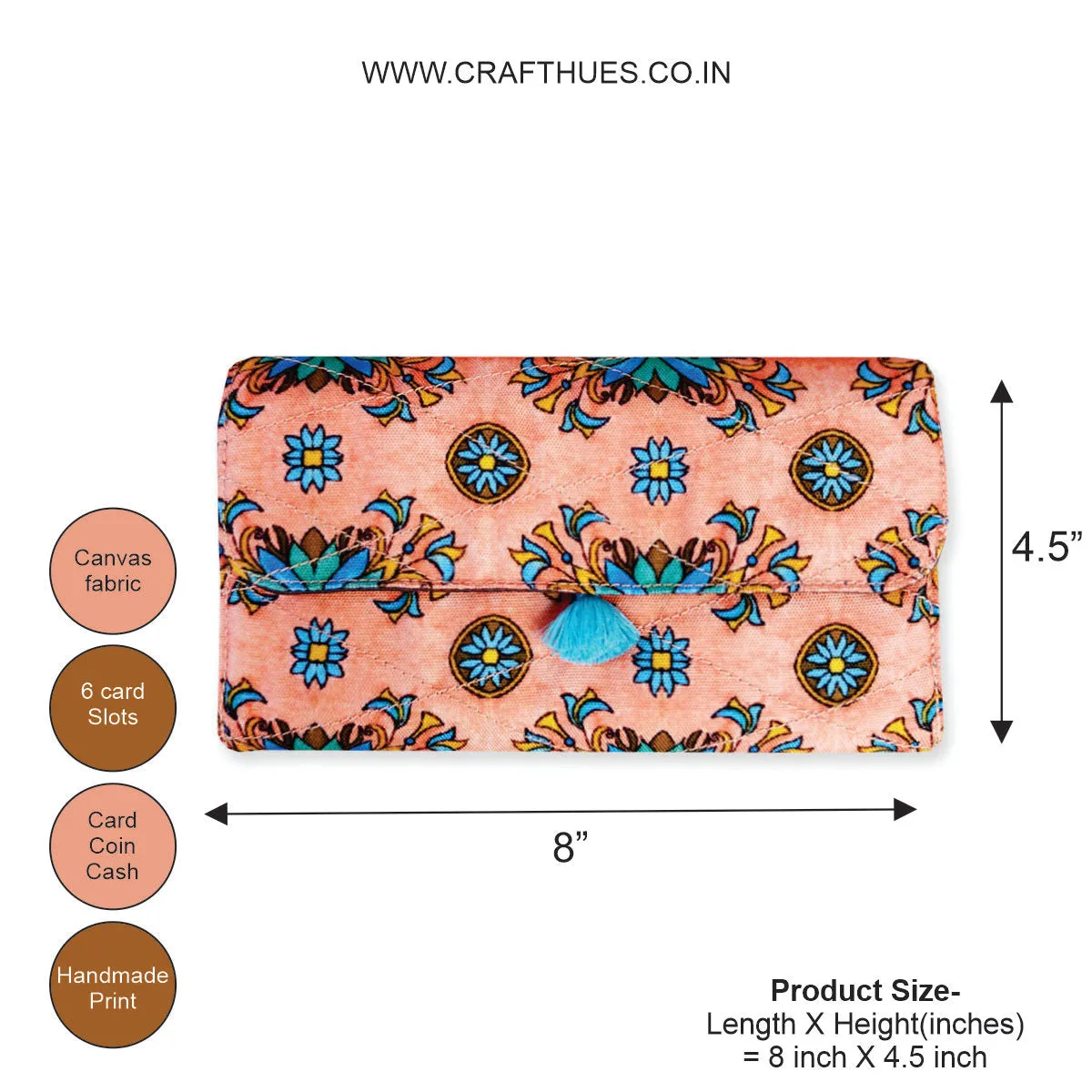 Long Flap Wallet-Peach Tile