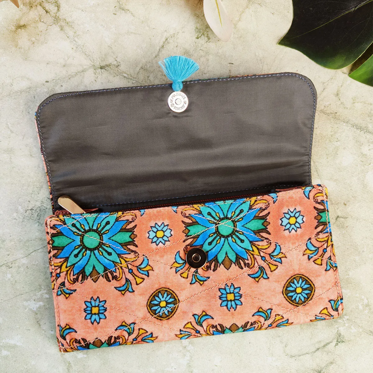 Long Flap Wallet-Peach Tile