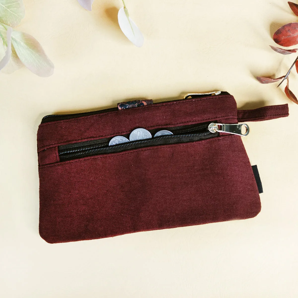 Long Plain Wallet Combo - Maroon/Rust Orange