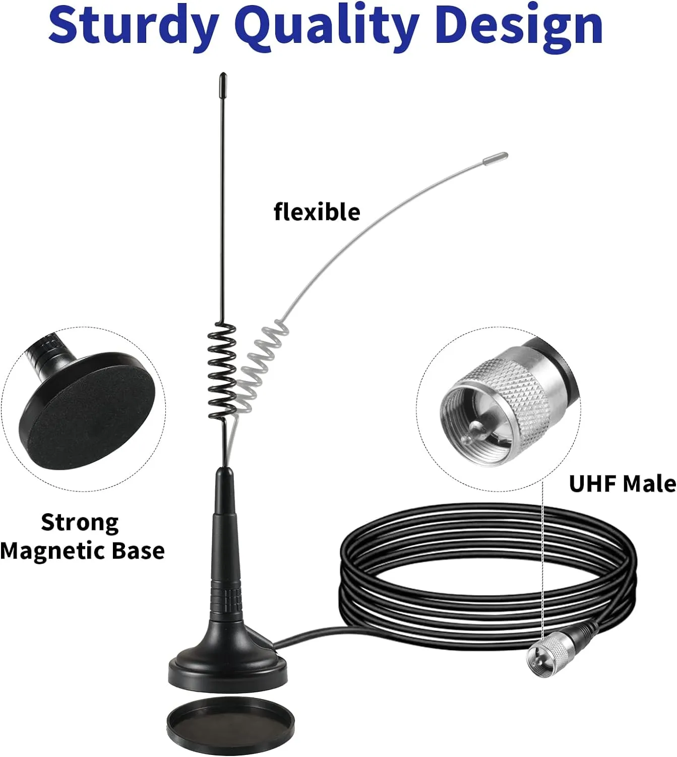 Long Range 27MHz Magnetic Base CB Radio Antenna with PL-259 BNC Male Connector for Mobile/Car Radio Cobra Midland Uniden Maxon President Vehicle Car Truck Mobile Handheld CB Radio Shack, Eifagur