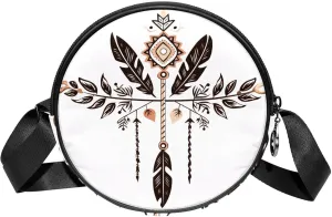 Long Strap Crossbody Bag, Round, Shoulder Bag for Women, arrow and feathers