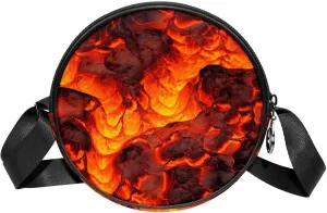 Long Strap Crossbody Bag, Round, Shoulder Bag for Women, Cartoon Volcano Abstract